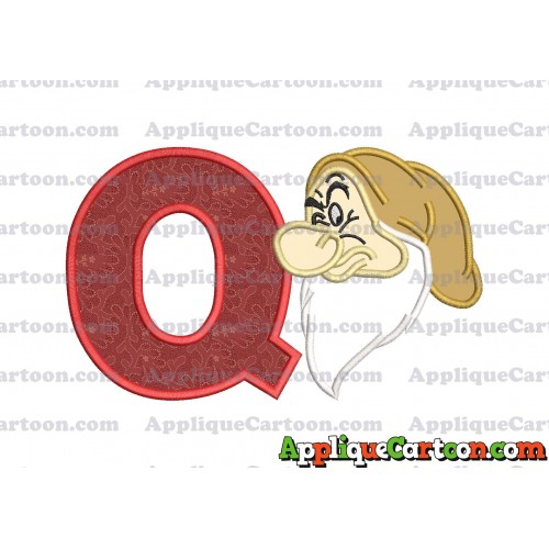 Grumpy Head Snow White Applique Design With Alphabet Q