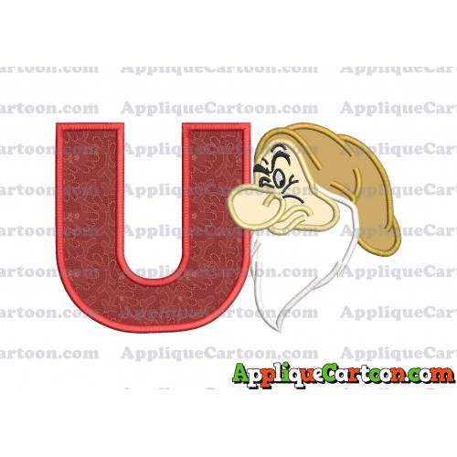 Grumpy Head Snow White Applique Design With Alphabet U