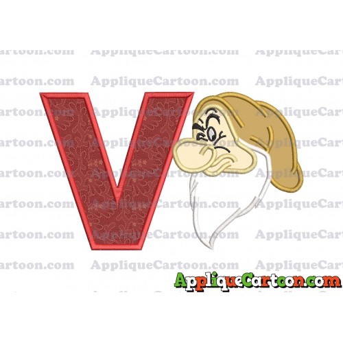 Grumpy Head Snow White Applique Design With Alphabet V