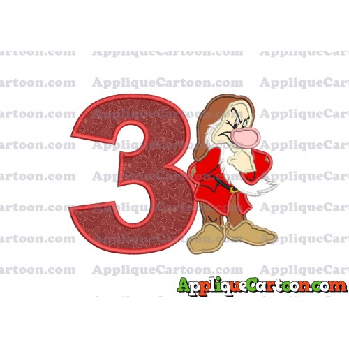 Grumpy Snow White Applique Design Birthday Number 3