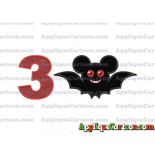 Halloween Bat Mickey Ears Applique Design Birthday Number 3