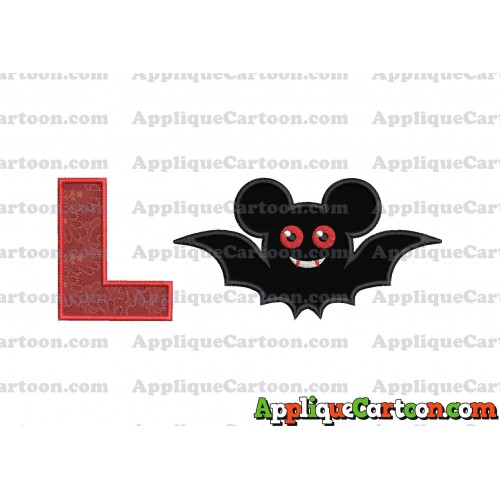 Halloween Bat Mickey Ears Applique Design With Alphabet L