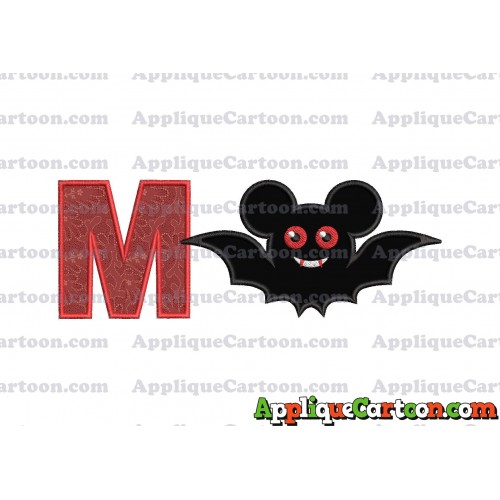 Halloween Bat Mickey Ears Applique Design With Alphabet M