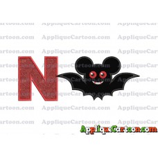 Halloween Bat Mickey Ears Applique Design With Alphabet N