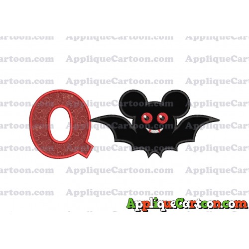 Halloween Bat Mickey Ears Applique Design With Alphabet Q