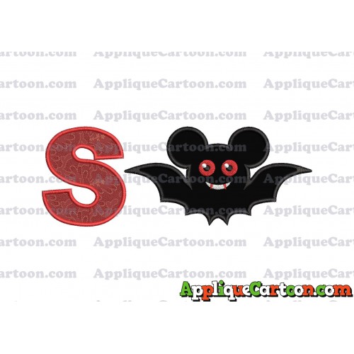 Halloween Bat Mickey Ears Applique Design With Alphabet S