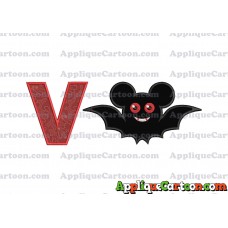 Halloween Bat Mickey Ears Applique Design With Alphabet V