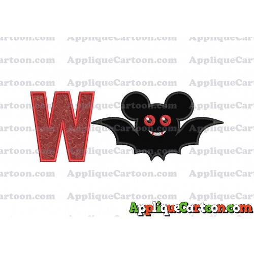Halloween Bat Mickey Ears Applique Design With Alphabet W
