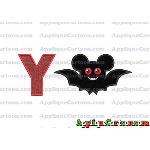 Halloween Bat Mickey Ears Applique Design With Alphabet Y