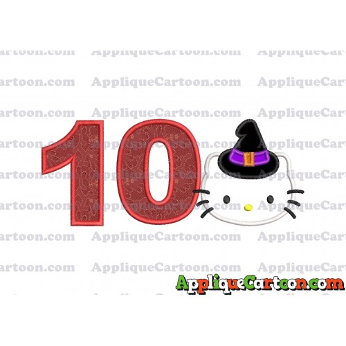 Halloween Hello Kitty Witch Applique Embroidery Design Birthday Number 10