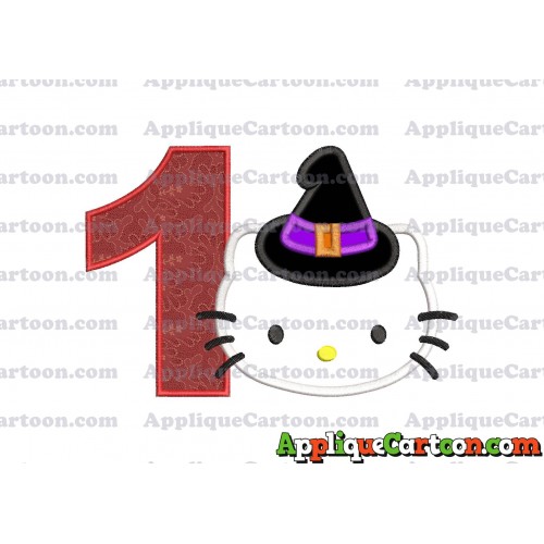 Halloween Hello Kitty Witch Applique Embroidery Design Birthday Number 1