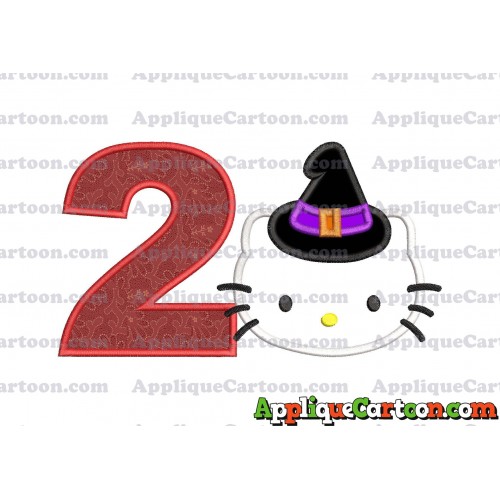 Halloween Hello Kitty Witch Applique Embroidery Design Birthday Number 2