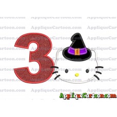 Halloween Hello Kitty Witch Applique Embroidery Design Birthday Number 3