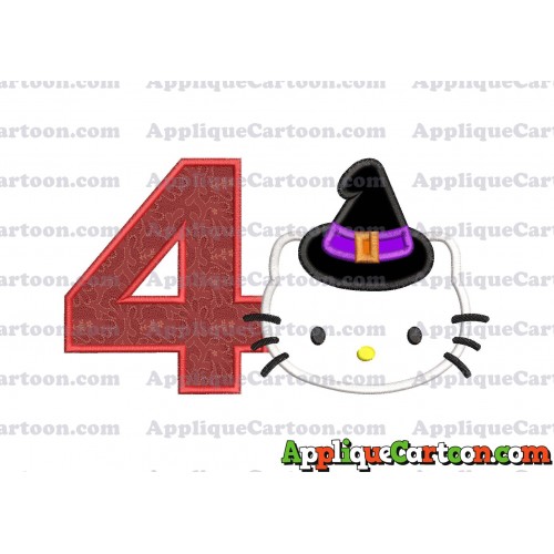 Halloween Hello Kitty Witch Applique Embroidery Design Birthday Number 4