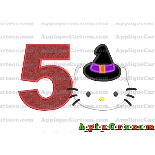 Halloween Hello Kitty Witch Applique Embroidery Design Birthday Number 5