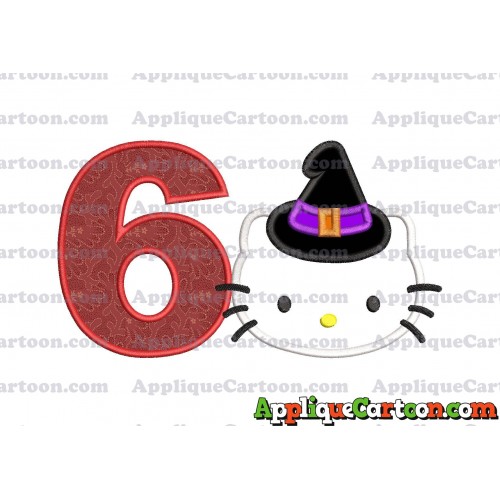 Halloween Hello Kitty Witch Applique Embroidery Design Birthday Number 6