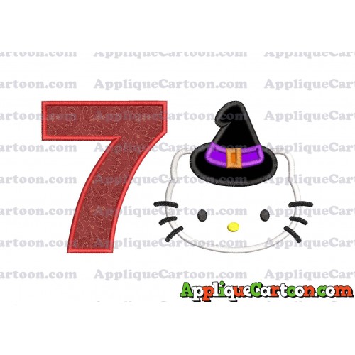 Halloween Hello Kitty Witch Applique Embroidery Design Birthday Number 7