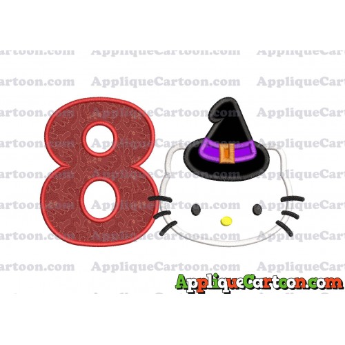 Halloween Hello Kitty Witch Applique Embroidery Design Birthday Number 8