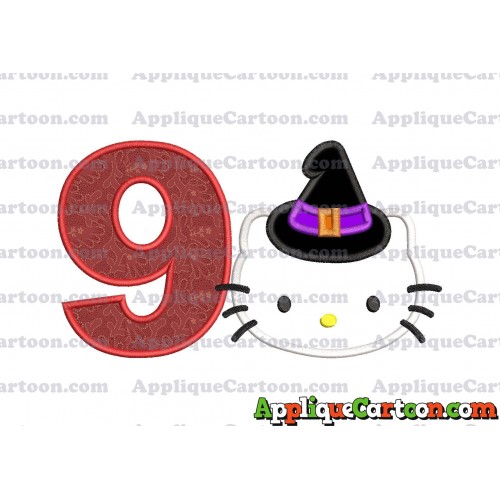 Halloween Hello Kitty Witch Applique Embroidery Design Birthday Number 9