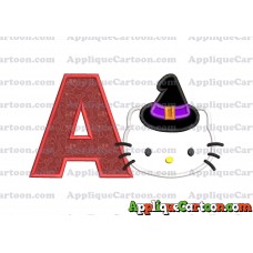 Halloween Hello Kitty Witch Applique Embroidery Design With Alphabet A