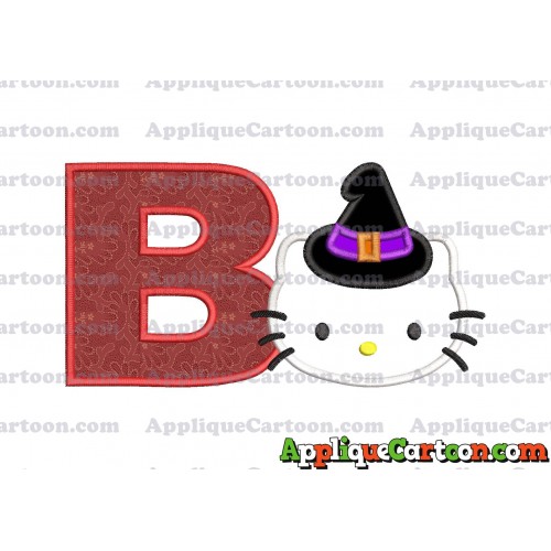 Halloween Hello Kitty Witch Applique Embroidery Design With Alphabet B