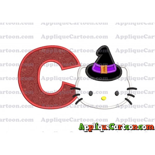 Halloween Hello Kitty Witch Applique Embroidery Design With Alphabet C