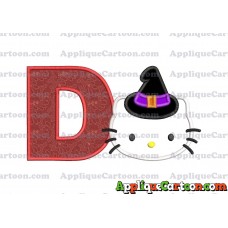 Halloween Hello Kitty Witch Applique Embroidery Design With Alphabet D