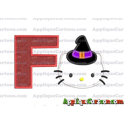 Halloween Hello Kitty Witch Applique Embroidery Design With Alphabet F