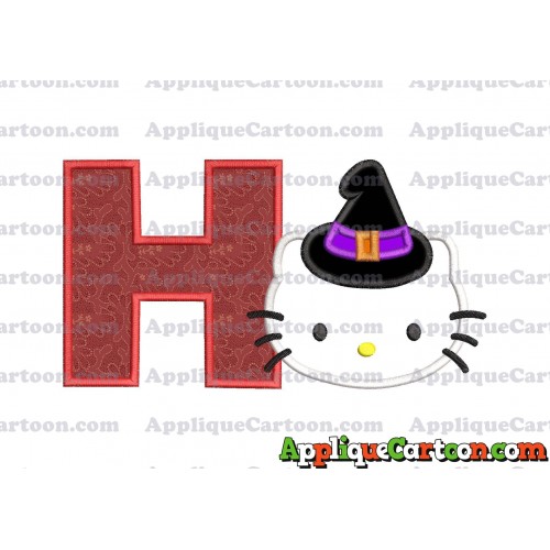 Halloween Hello Kitty Witch Applique Embroidery Design With Alphabet H
