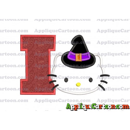 Halloween Hello Kitty Witch Applique Embroidery Design With Alphabet I