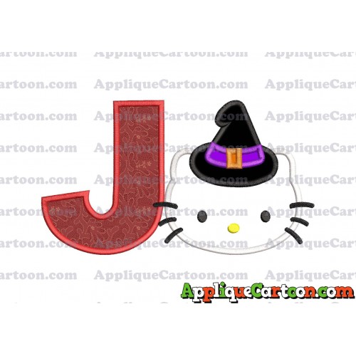 Halloween Hello Kitty Witch Applique Embroidery Design With Alphabet J