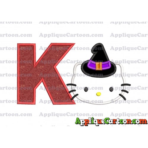 Halloween Hello Kitty Witch Applique Embroidery Design With Alphabet K