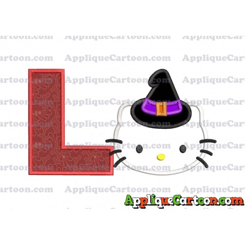 Halloween Hello Kitty Witch Applique Embroidery Design With Alphabet L