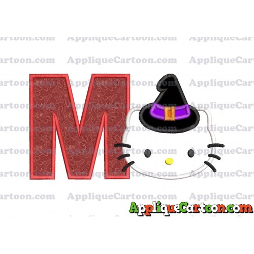 Halloween Hello Kitty Witch Applique Embroidery Design With Alphabet M