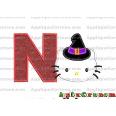 Halloween Hello Kitty Witch Applique Embroidery Design With Alphabet N