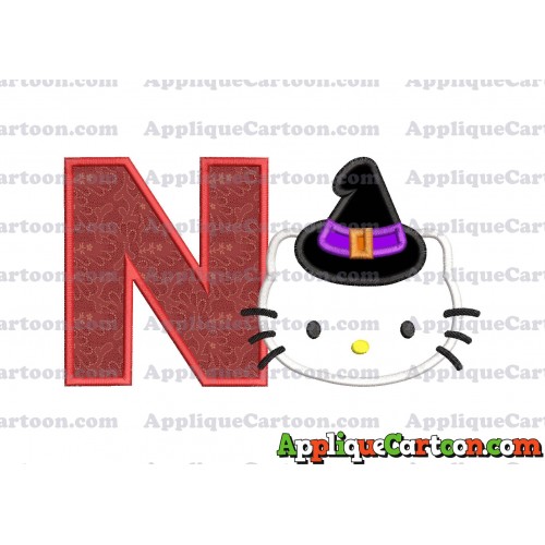 Halloween Hello Kitty Witch Applique Embroidery Design With Alphabet N