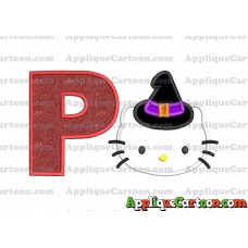 Halloween Hello Kitty Witch Applique Embroidery Design With Alphabet P