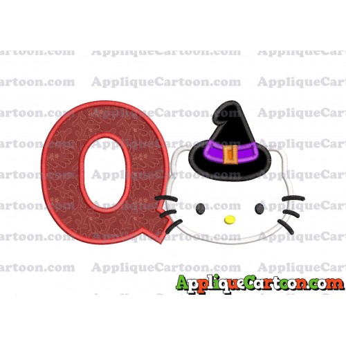 Halloween Hello Kitty Witch Applique Embroidery Design With Alphabet Q