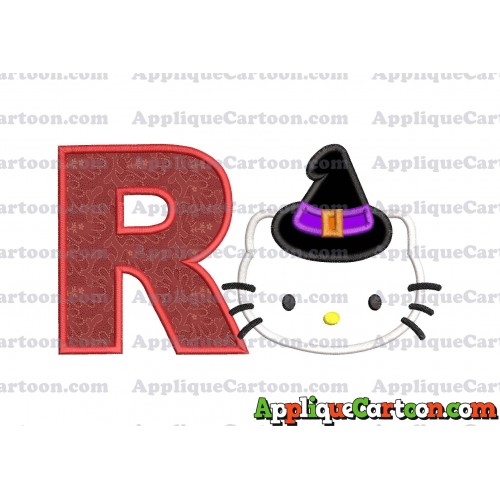 Halloween Hello Kitty Witch Applique Embroidery Design With Alphabet R