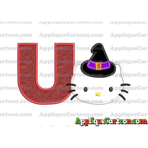 Halloween Hello Kitty Witch Applique Embroidery Design With Alphabet U