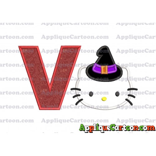 Halloween Hello Kitty Witch Applique Embroidery Design With Alphabet V