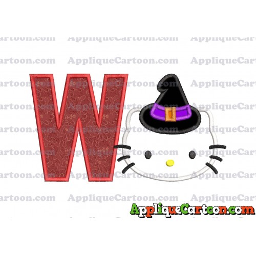 Halloween Hello Kitty Witch Applique Embroidery Design With Alphabet W