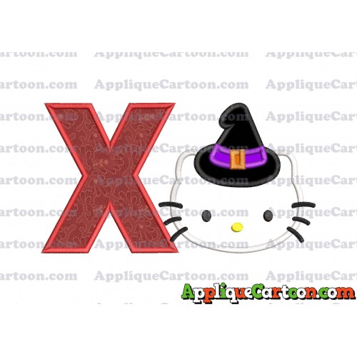 Halloween Hello Kitty Witch Applique Embroidery Design With Alphabet X