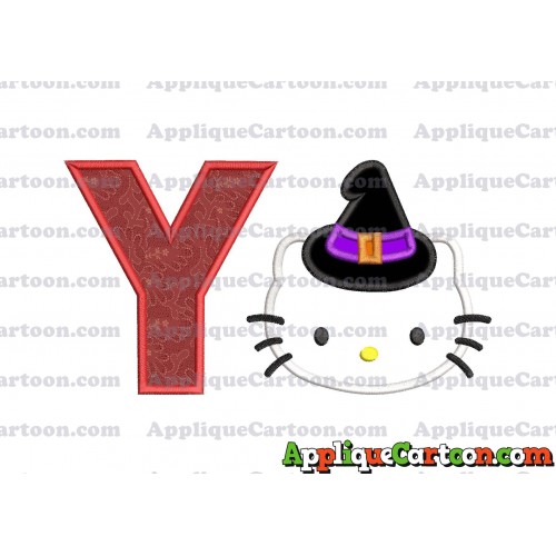 Halloween Hello Kitty Witch Applique Embroidery Design With Alphabet Y