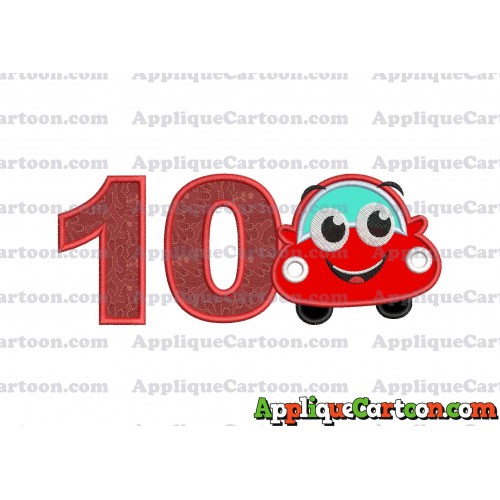 Happy Car Applique Embroidery Design Birthday Number 10