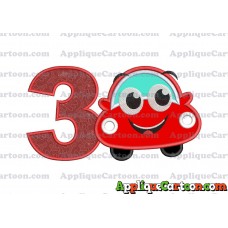 Happy Car Applique Embroidery Design Birthday Number 3