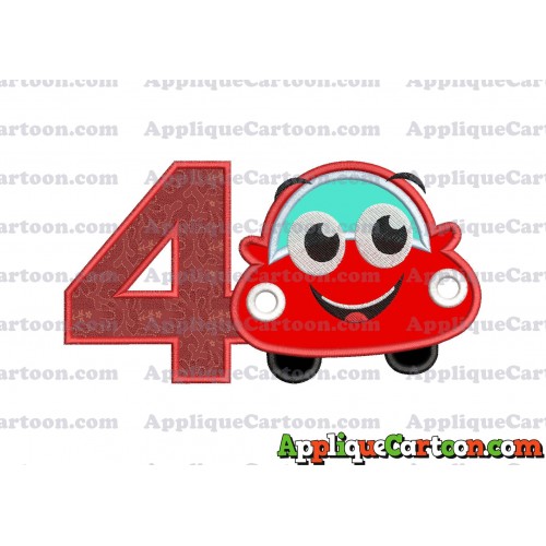 Happy Car Applique Embroidery Design Birthday Number 4