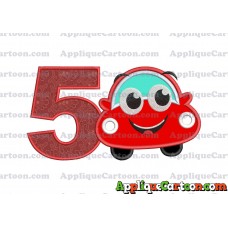 Happy Car Applique Embroidery Design Birthday Number 5