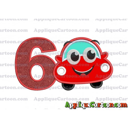 Happy Car Applique Embroidery Design Birthday Number 6