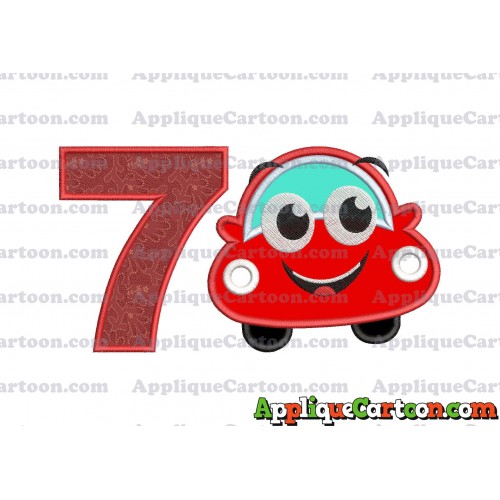 Happy Car Applique Embroidery Design Birthday Number 7
